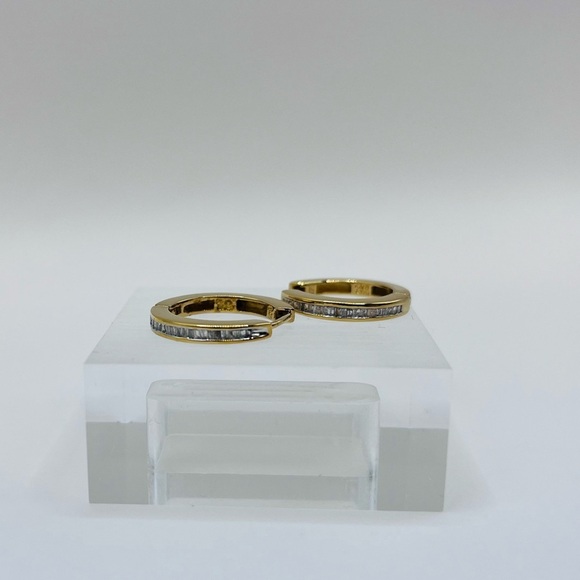 0.25 CT Natural Diamond Hoops Gold Overlay 925 Sterling Silver - Picture 3 of 5